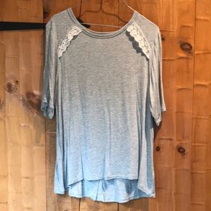 Xhileration lace trimmed and lace back tee size L